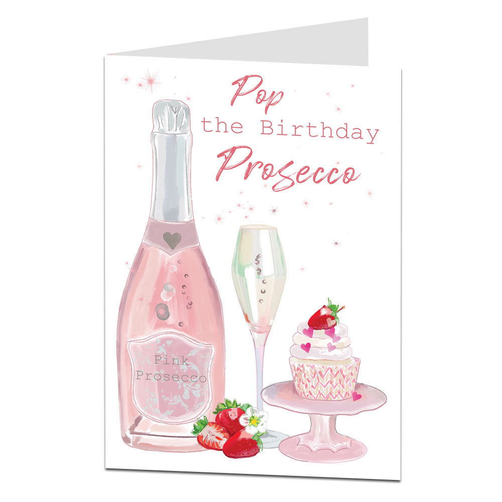 Pop The Birthday Prosecco Card In Pink