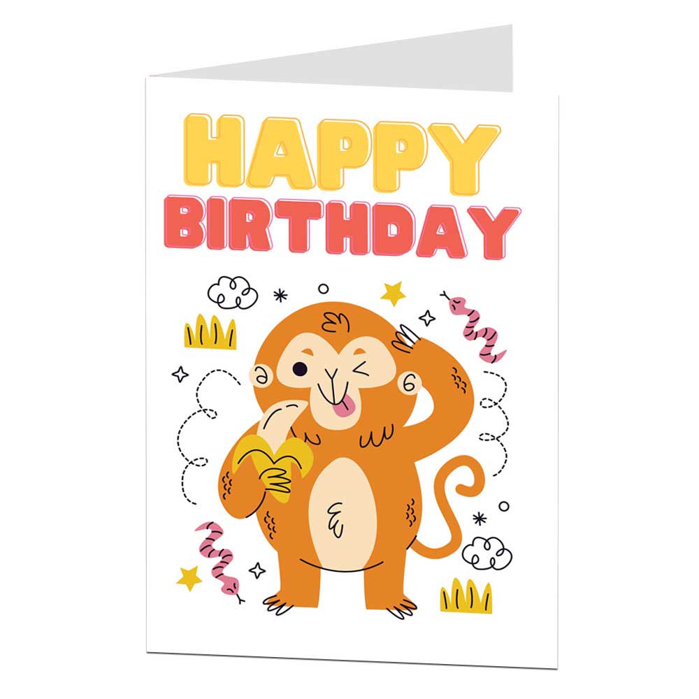 Monkey Birthday Card For Kids