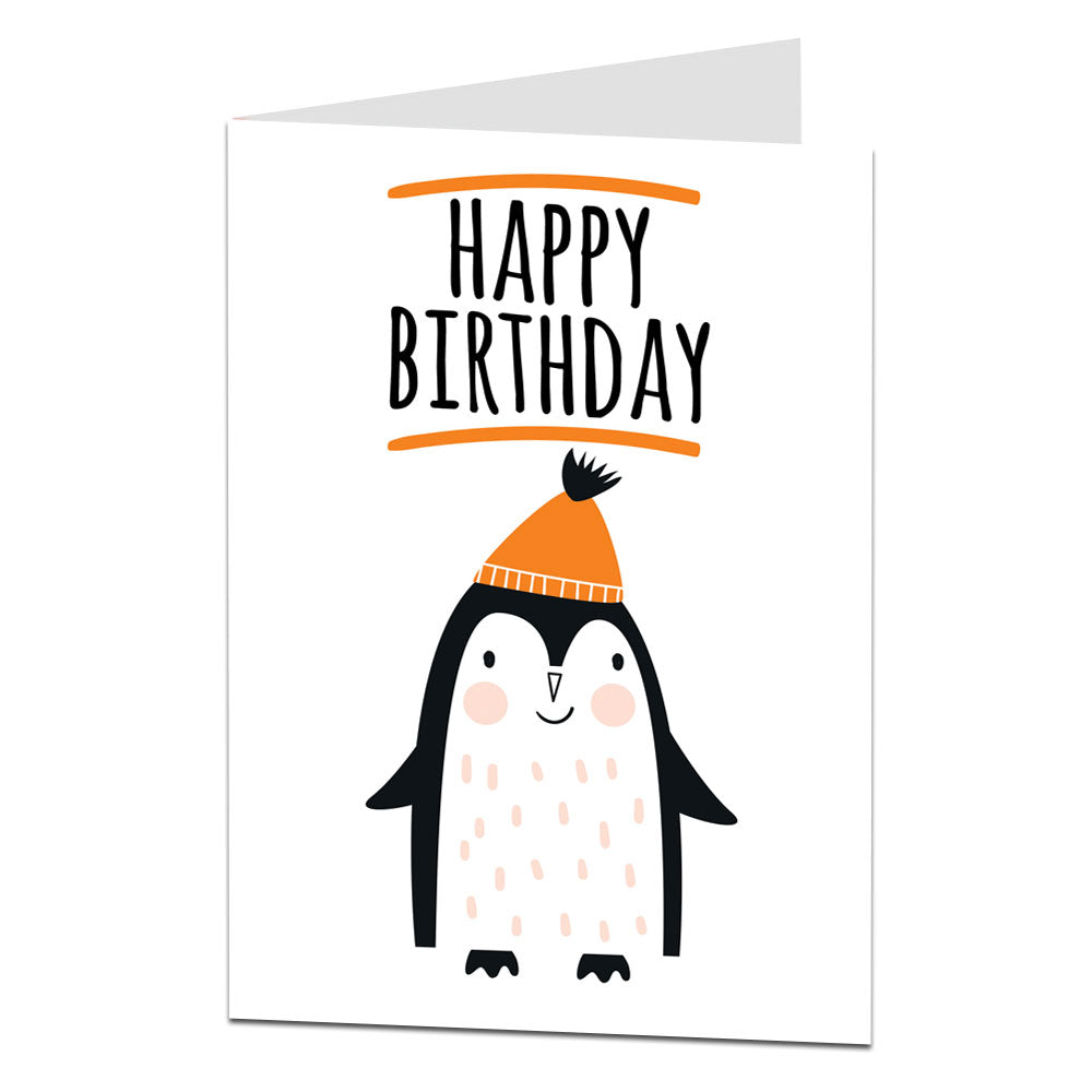 Penguin In Wolly Hat Kids Birthday Card