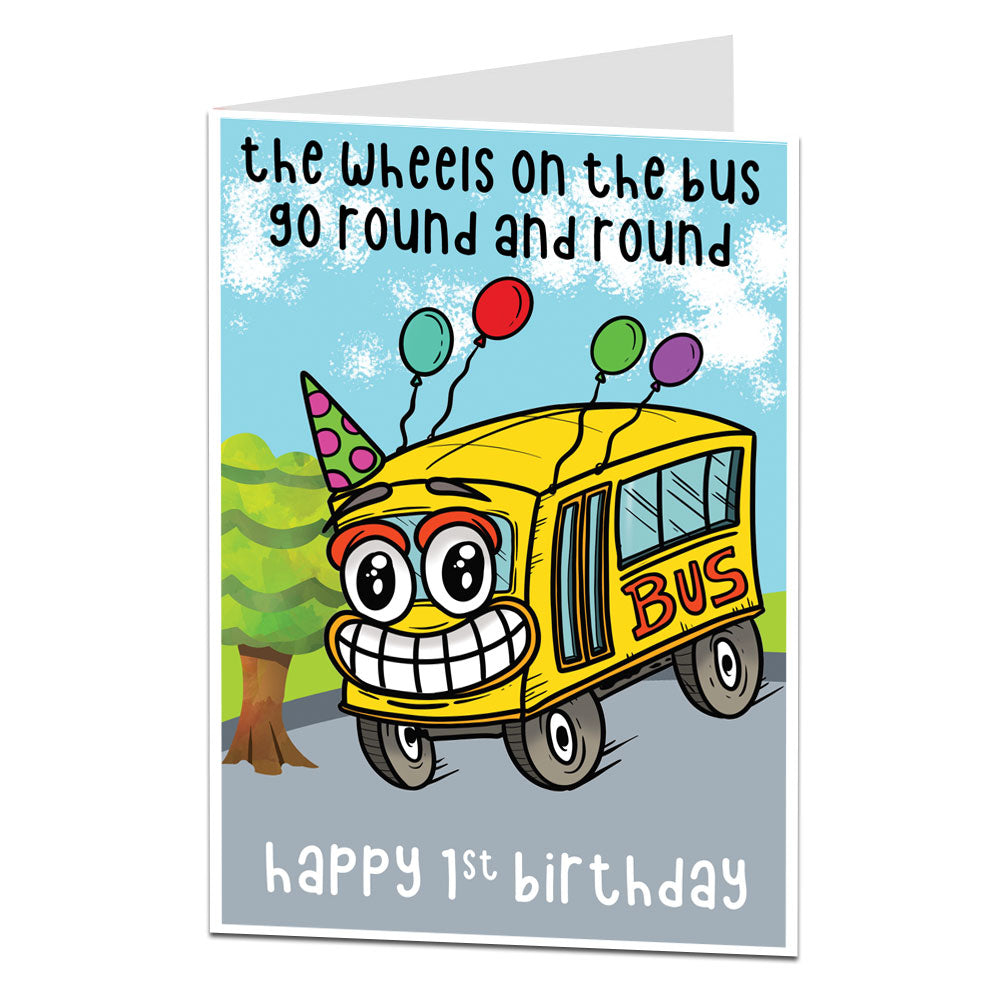 The Wheels On The Bus 1st Birthday Card