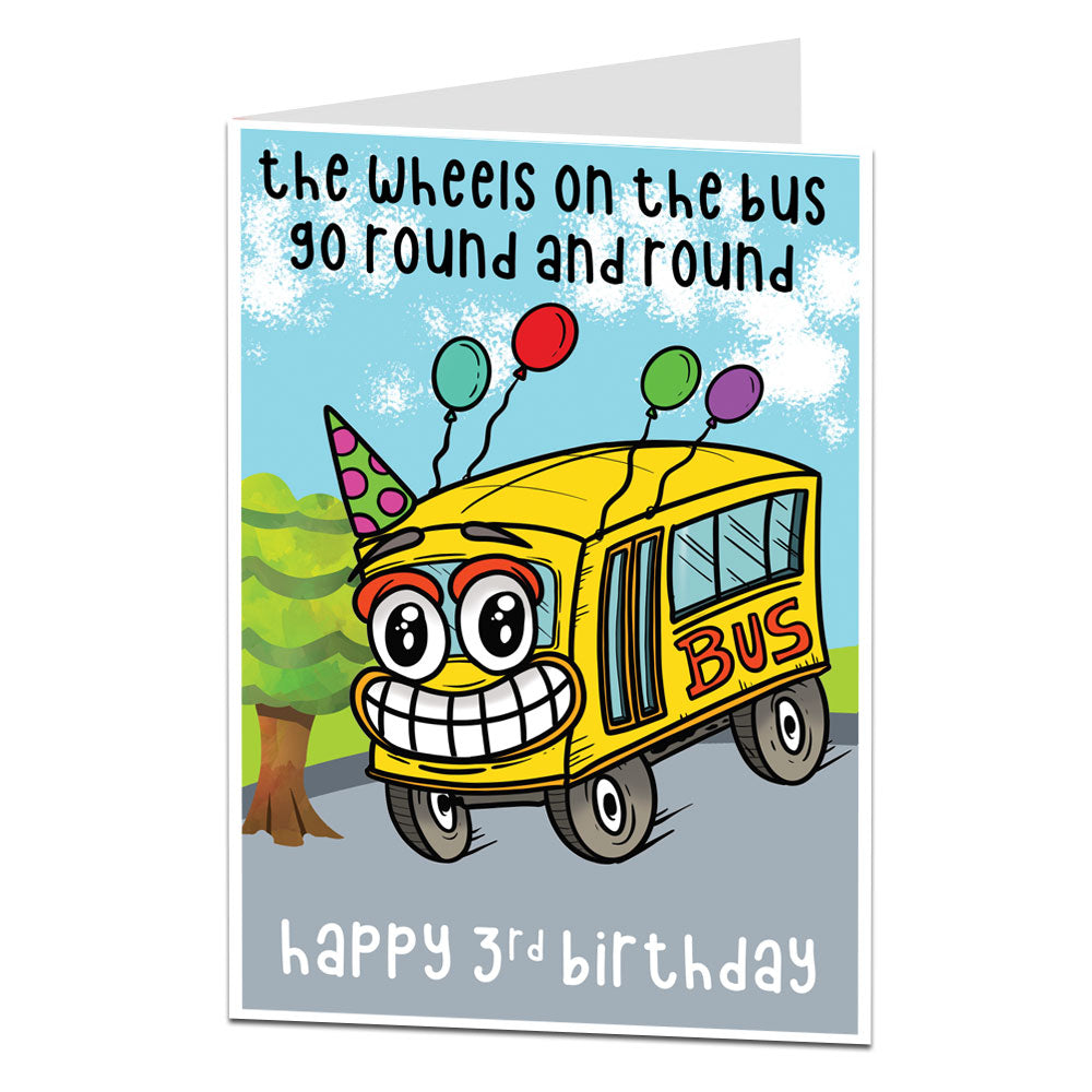 The Wheels On The Bus 3rd Birthday Card