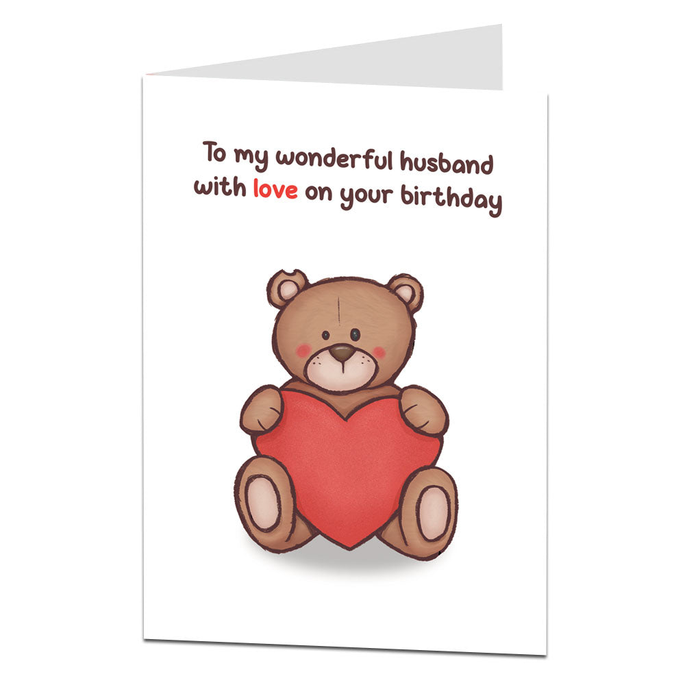 To My Wonderful Husband Teddy Bear Design Birthday Card