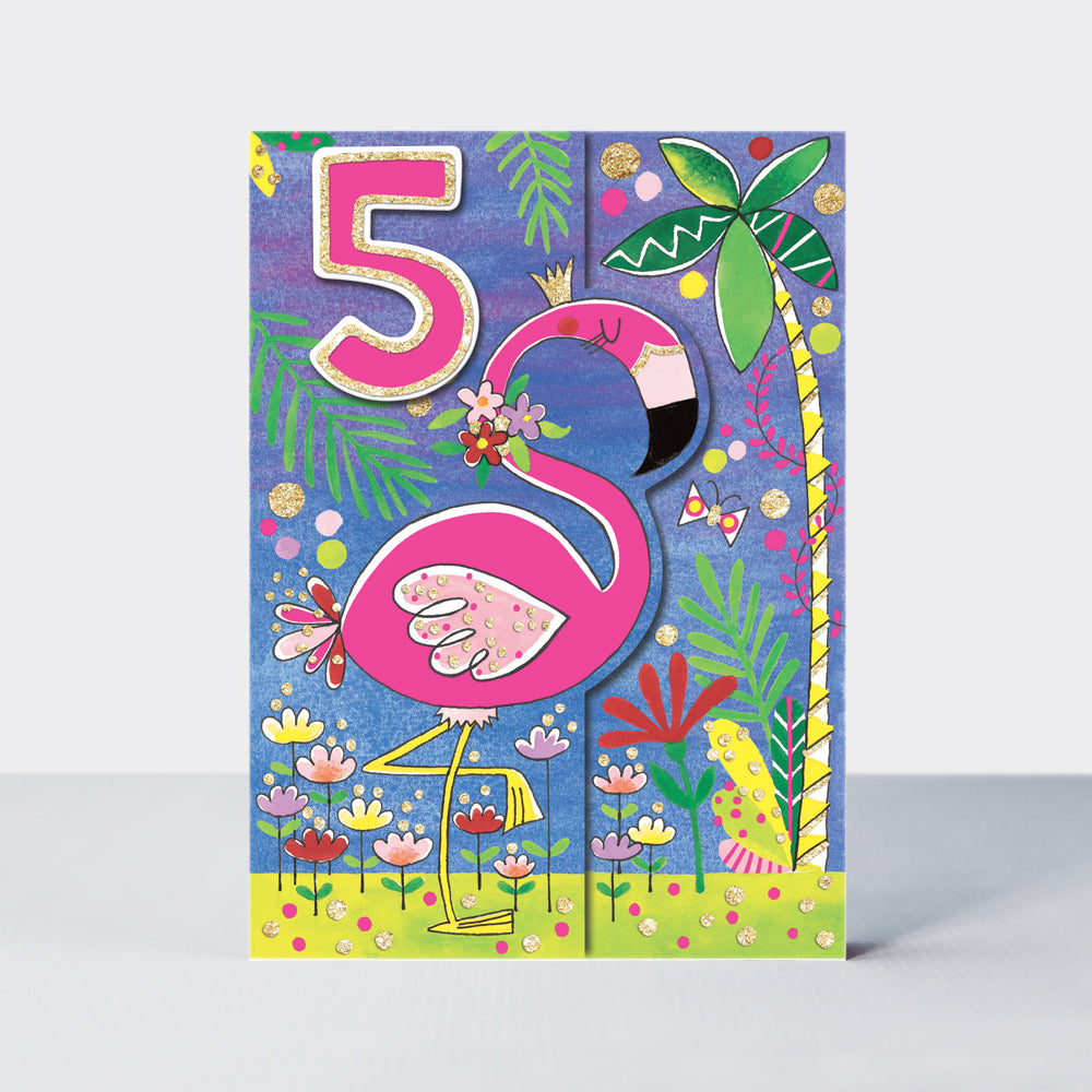 5th Birthday Card Flamingo For Girls Pink