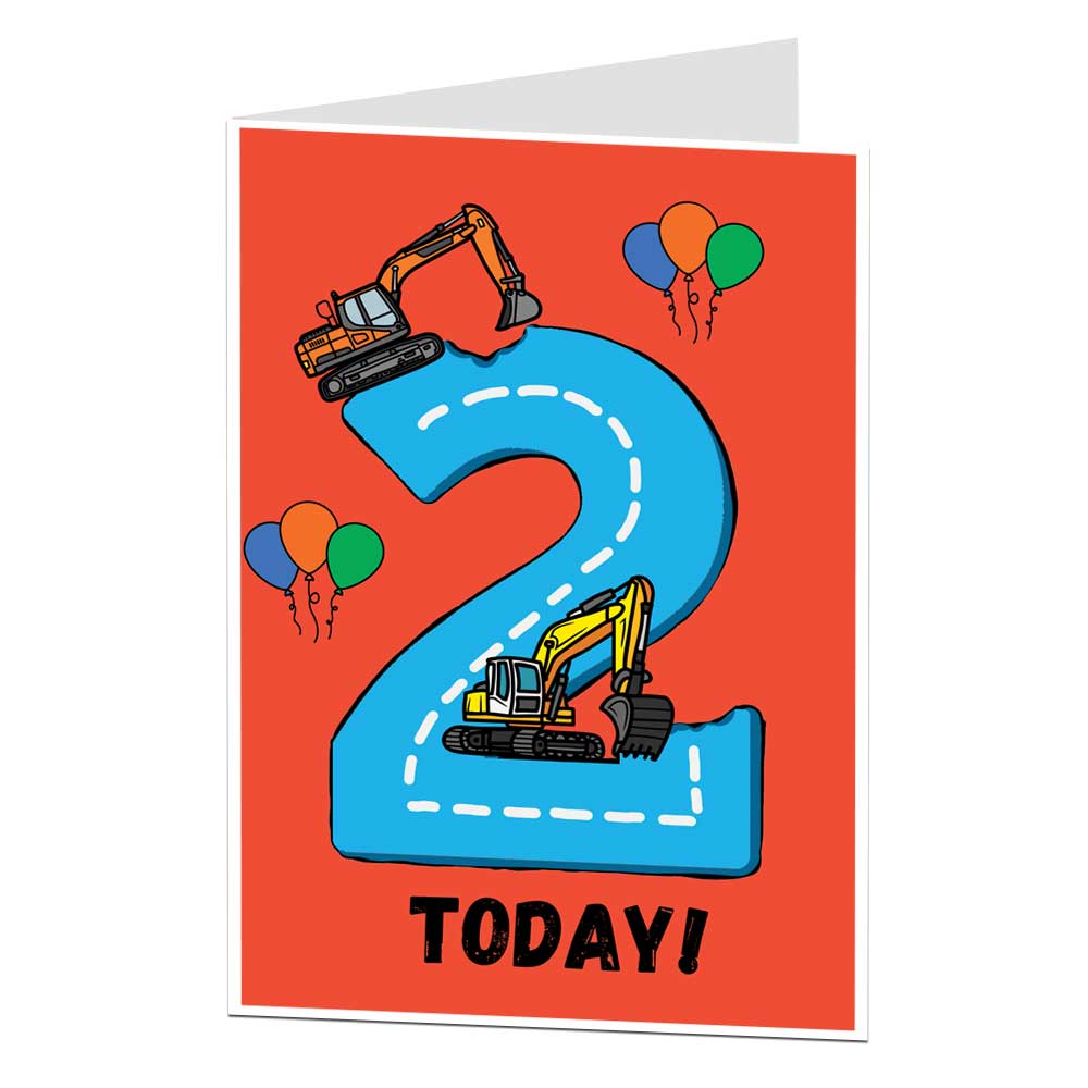 2nd Birthday Card For Boys Construction Diggers