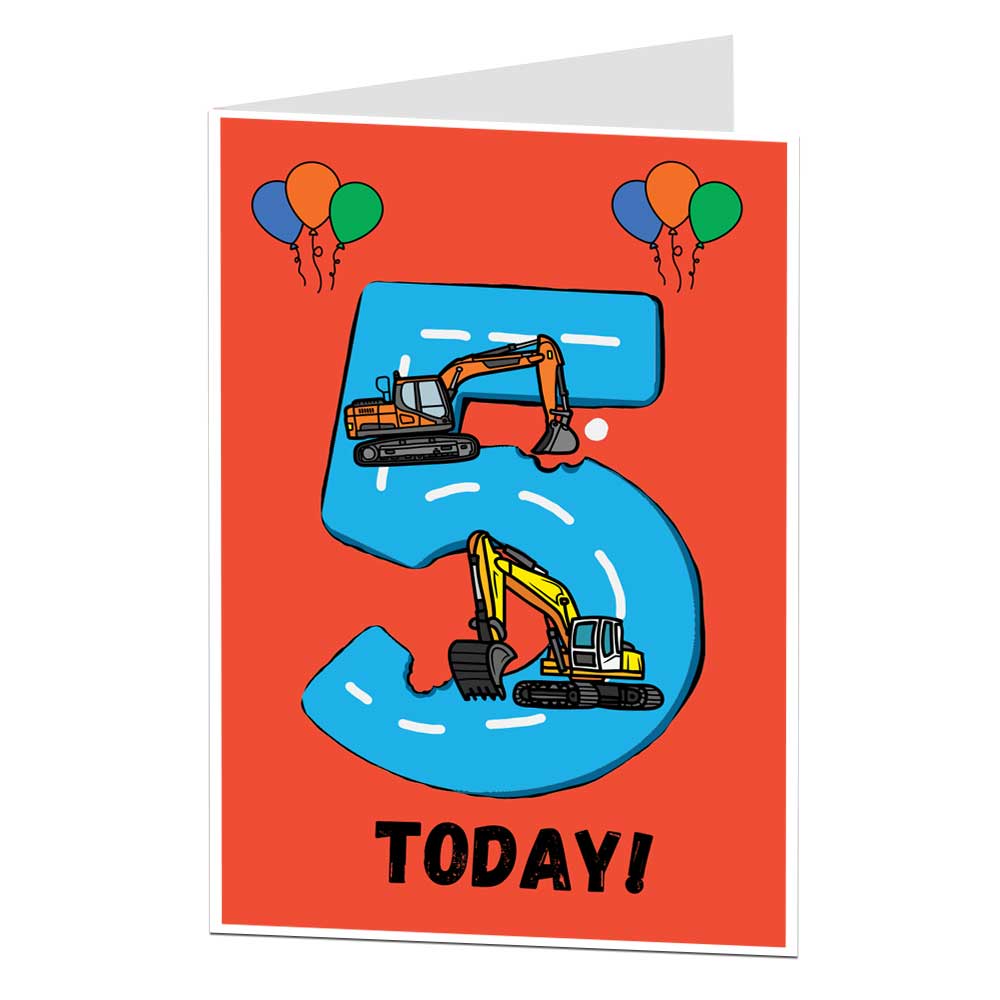 5th Birthday Card For Boys Construction Digger Design In Red