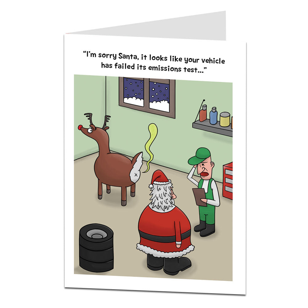 Santa's Sleigh Failed Emissions Test Christmas Card