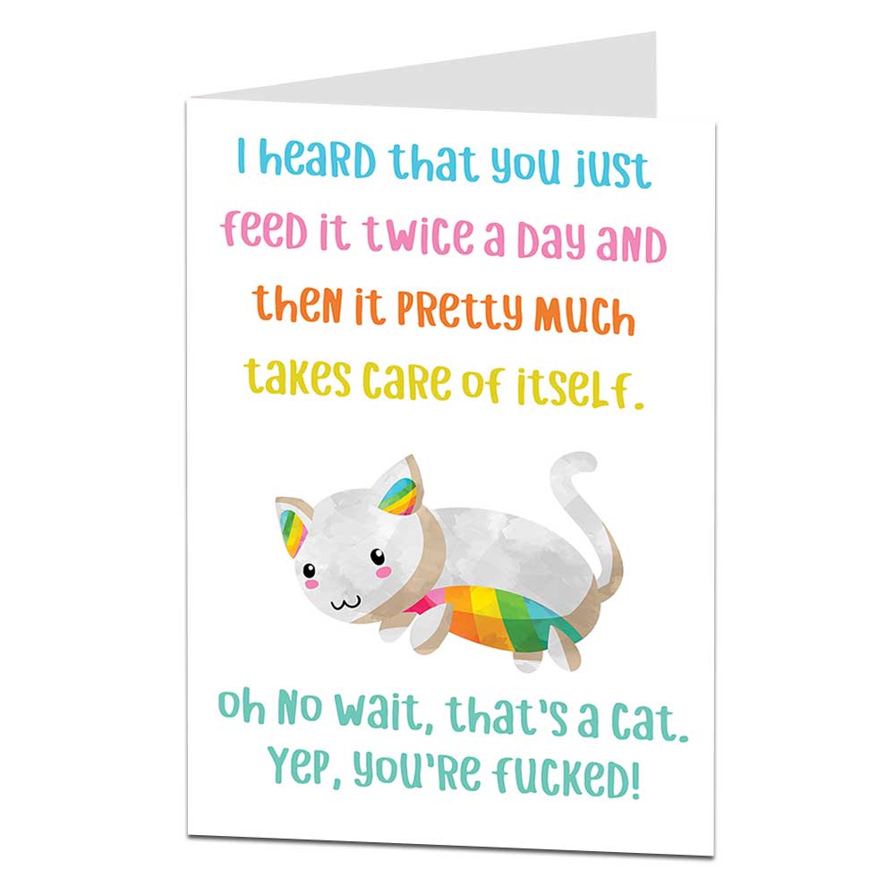 Takes Care Of Itself Cat Comparison New Baby Card
