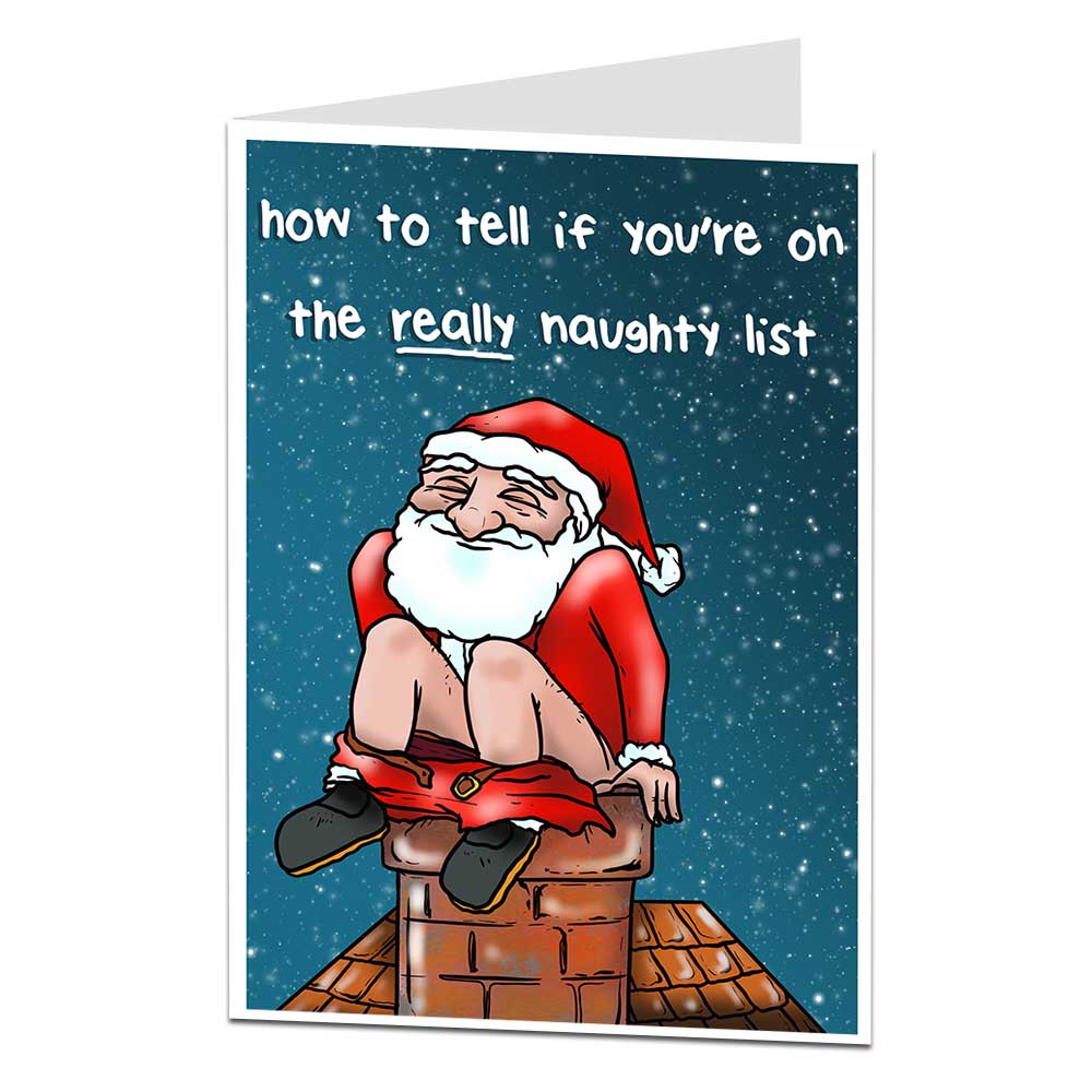 Rude Naughty List Santa Christmas Card