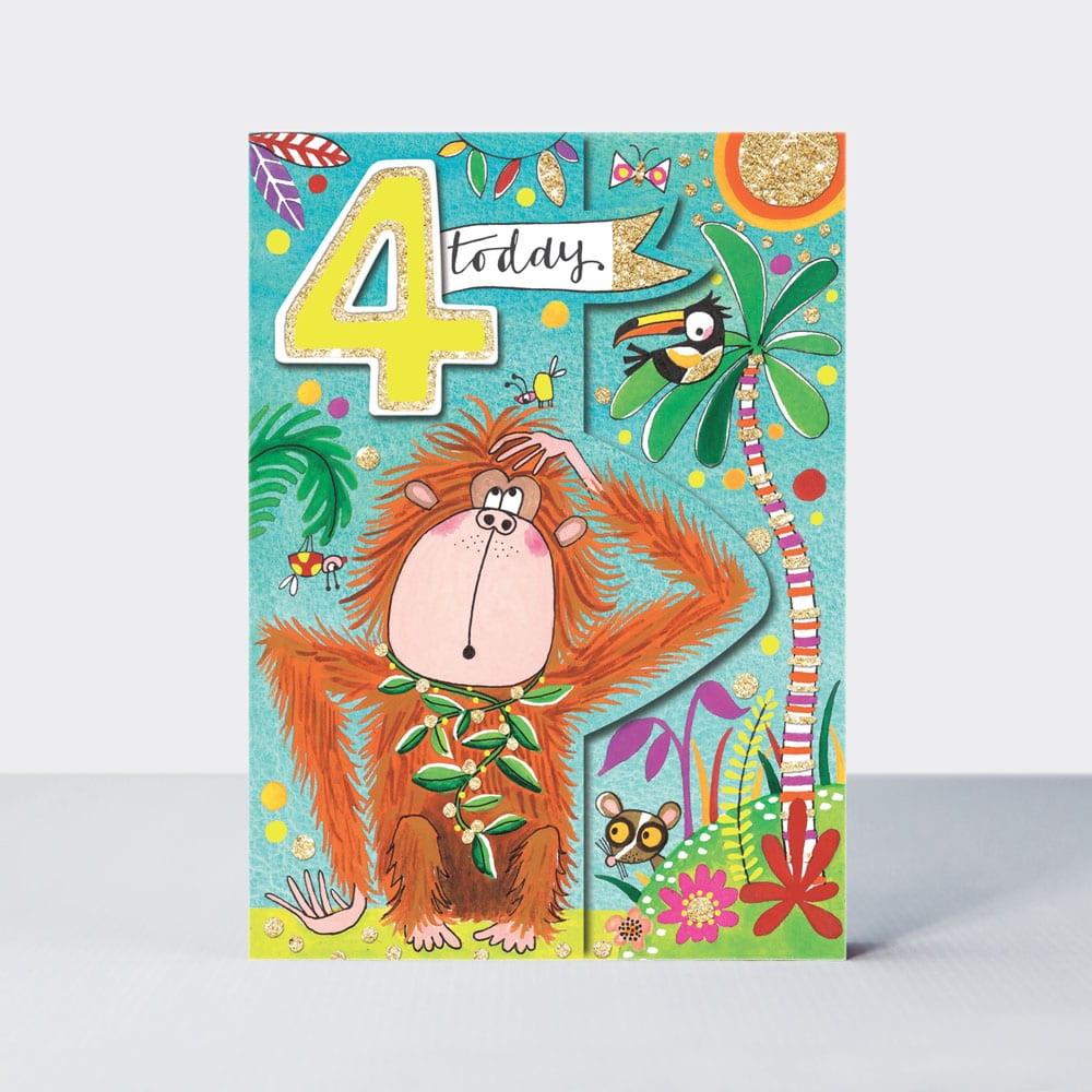 Orangutan 4th Birthday Card