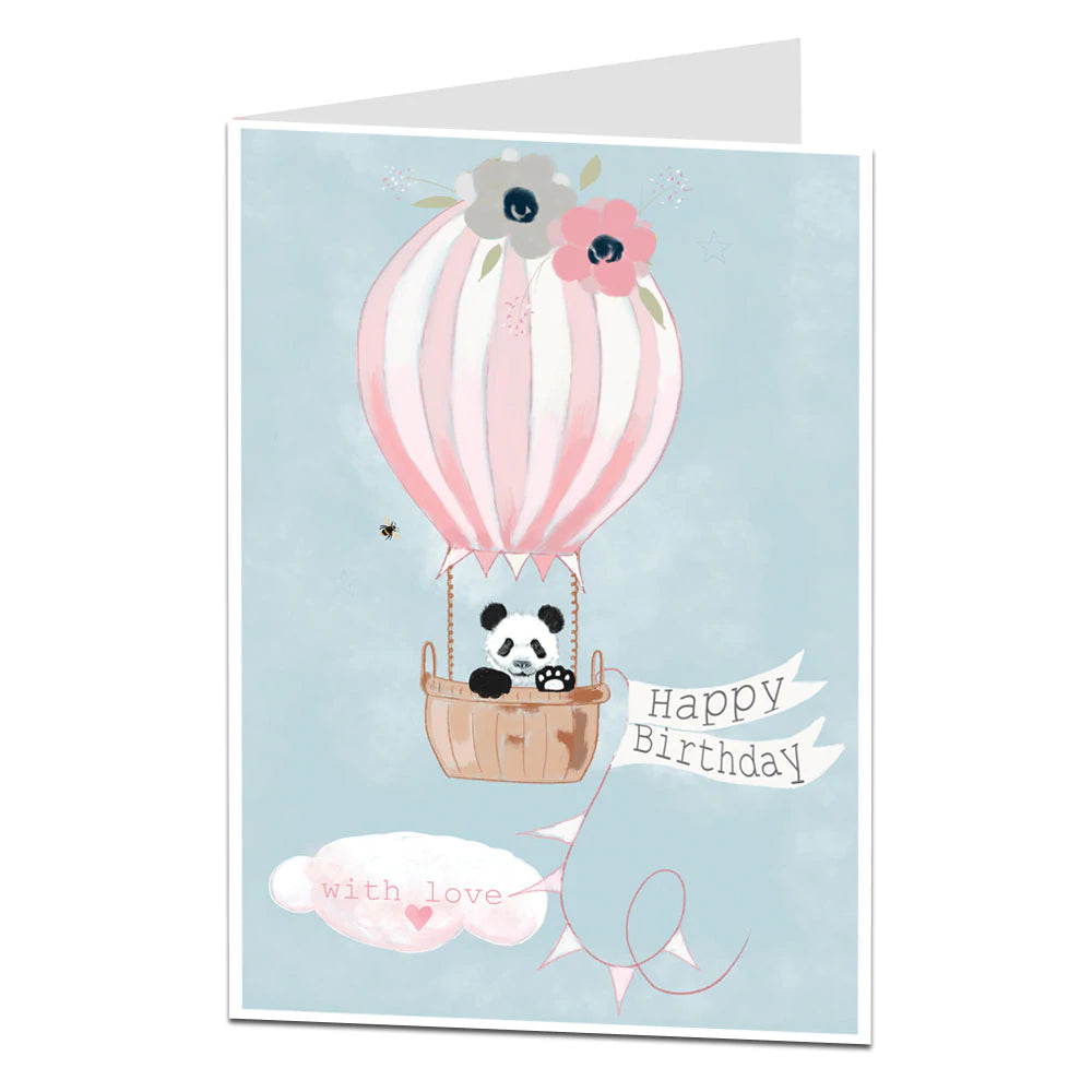 Happy Birthday Panda In Hot Air Balloon Card