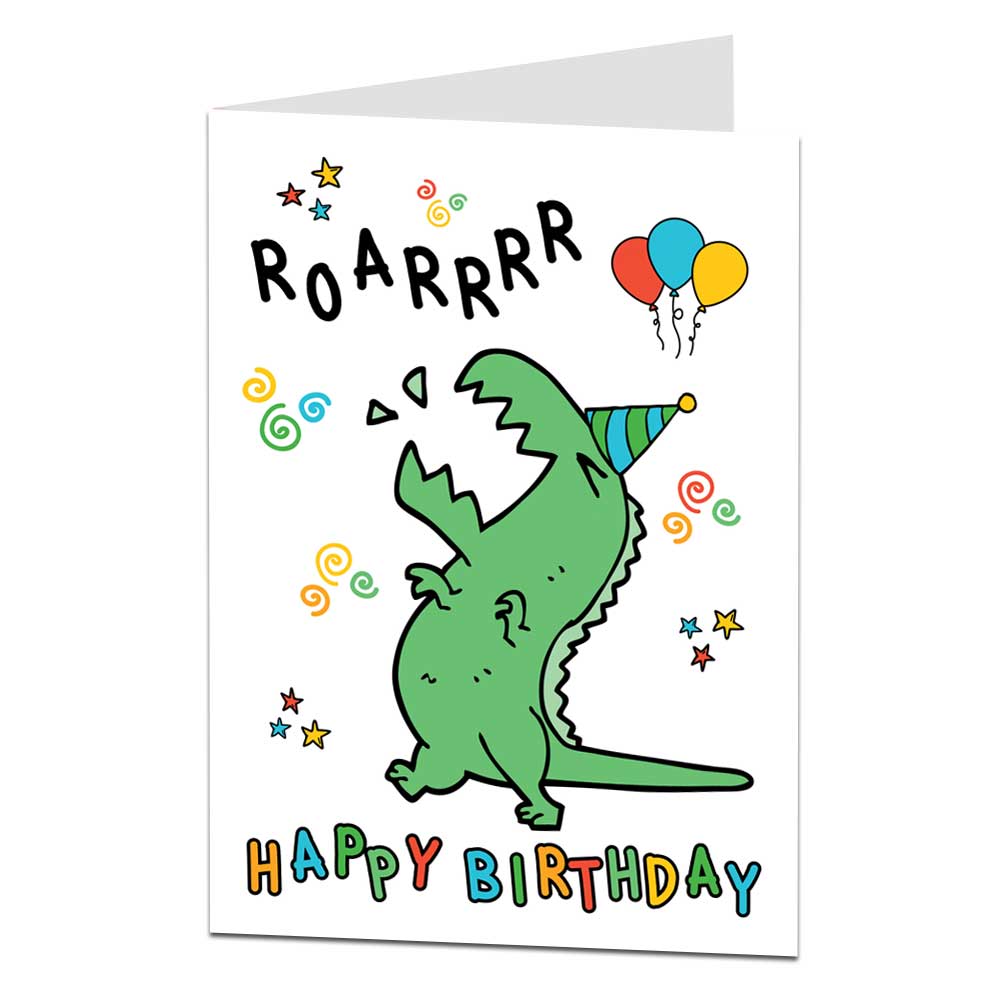 roarrrr dinosaur birthday card for kids