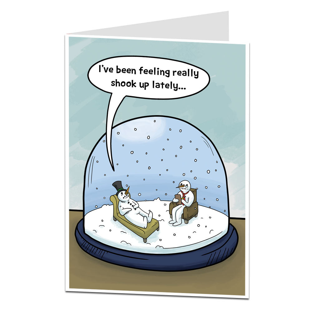 Shook Up Snowman Snow Globe Christmas Card