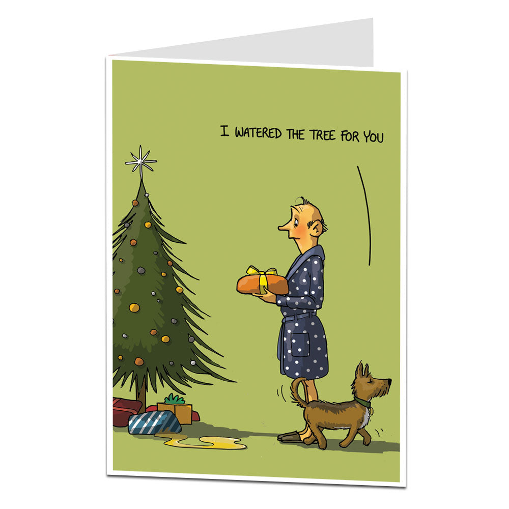 Dog Pissing On Tree Christmas Card